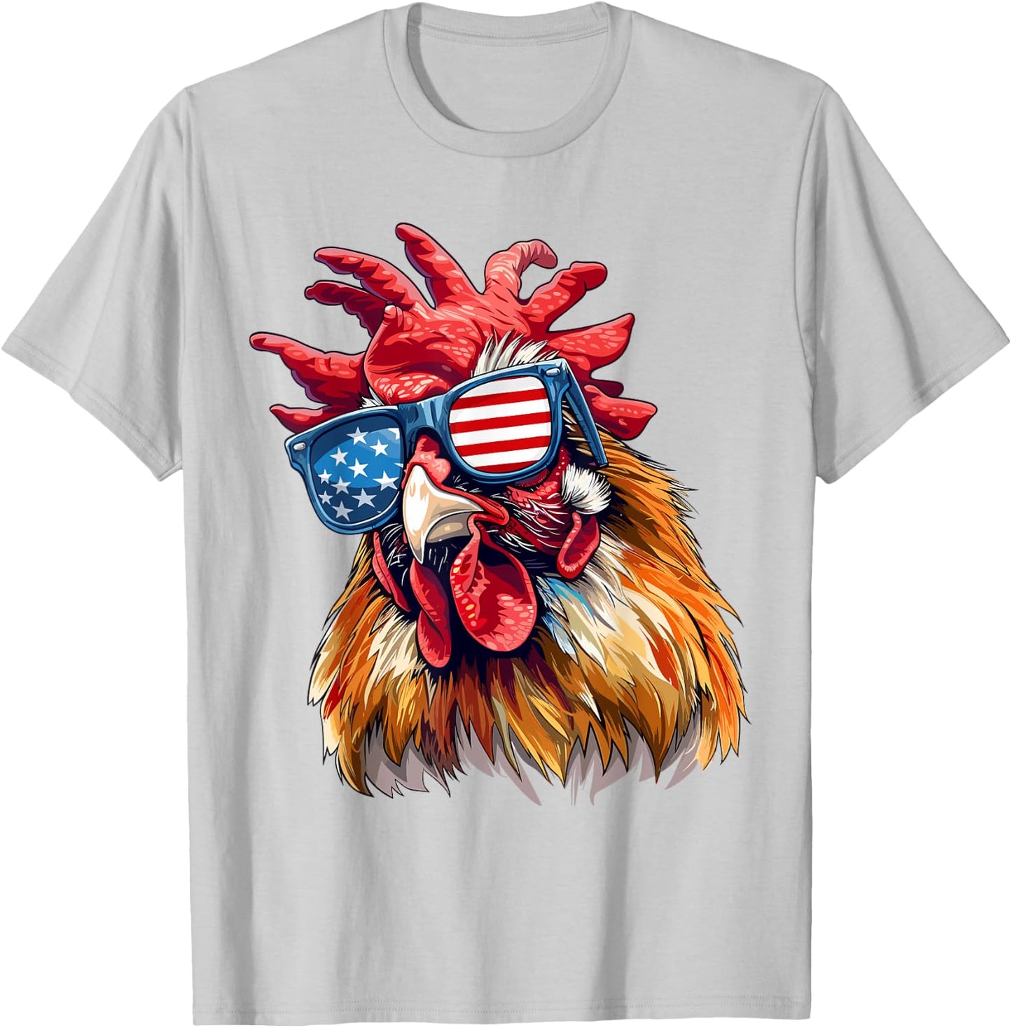 Chicken USA Flag Funny Chicken Lovers Mom Dad 4th of July Women Kids Men T-Shirt - T-Shirt | Ash