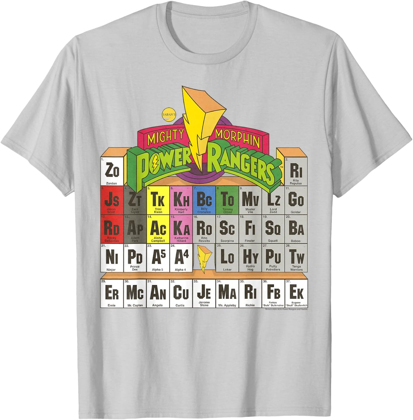 Power Rangers Vintage Colour Periodic Table T-Shirt - T-Shirt | Ash