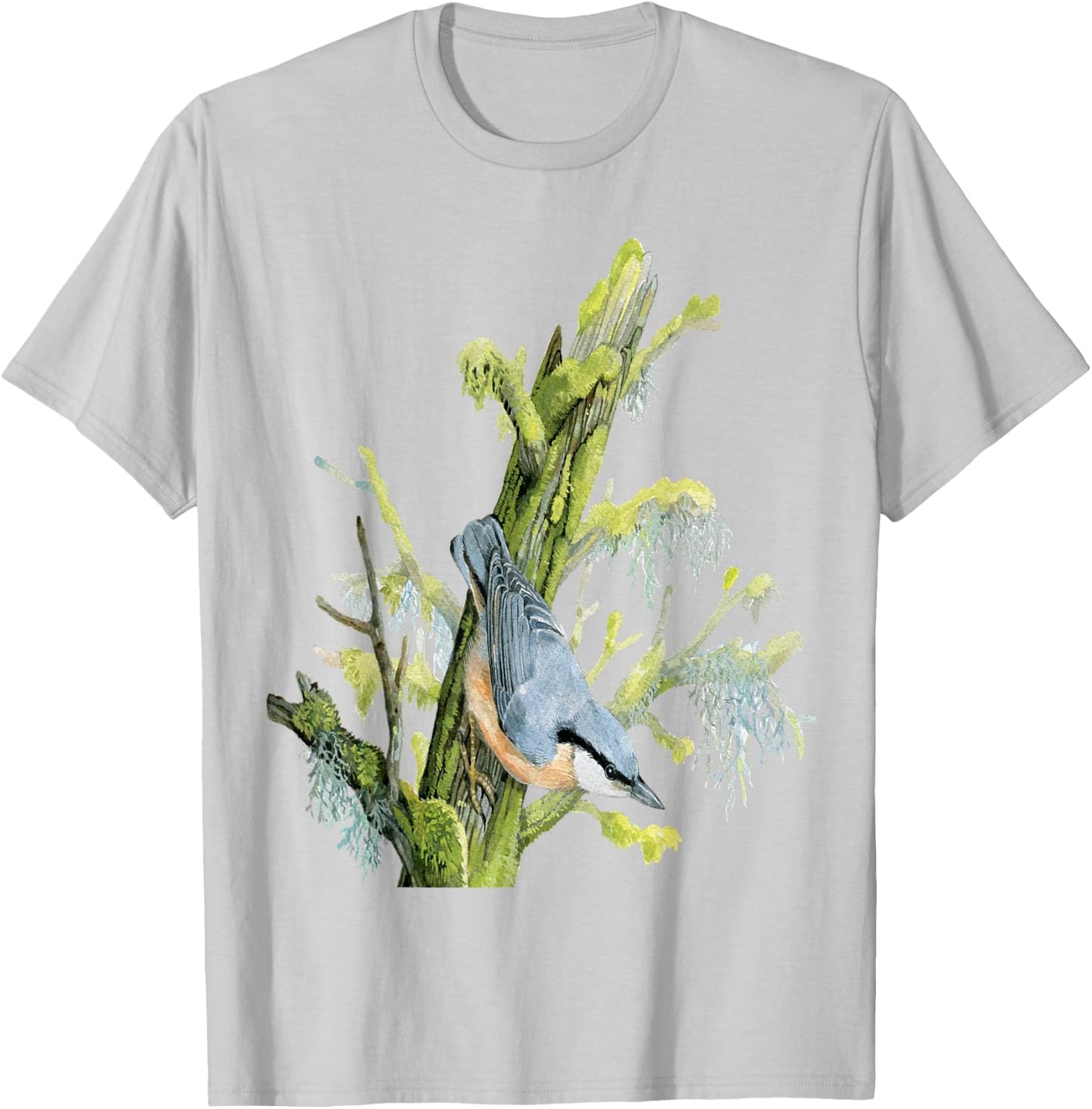 Nuthatch On Tree - Animal Lovers Bird Design T-Shirt - T-Shirt | Ash