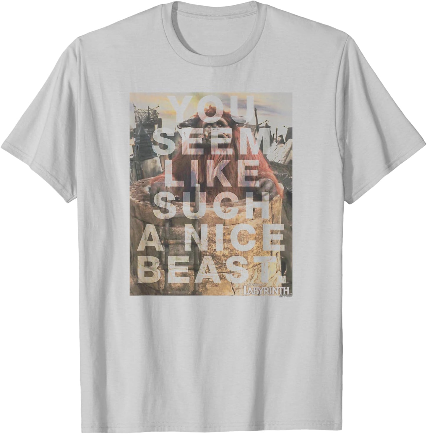 Labyrinth Official Licensed Grey Nice Beast , -Adults, Short Sleeve, Small T-Shirt - T-Shirt | Ash