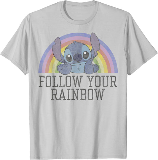 Disney Lilo & Stitch Follow Your Rainbow T-Shirt - T-Shirt | Ash
