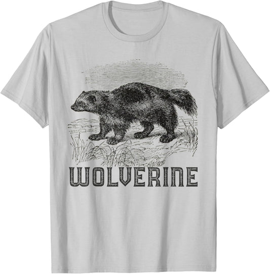 Wolverine Art Wild Animal Skunk Bear Mammal Habitat T-Shirt - T-Shirt | Ash