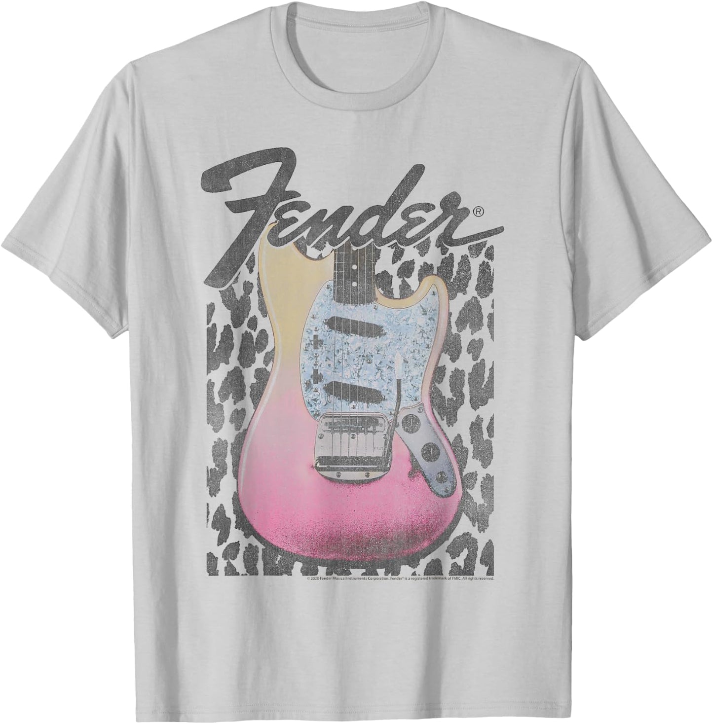 Fender Grunge Cheetah Print Electric Guitar Small T-Shirt - T-Shirt | Ash
