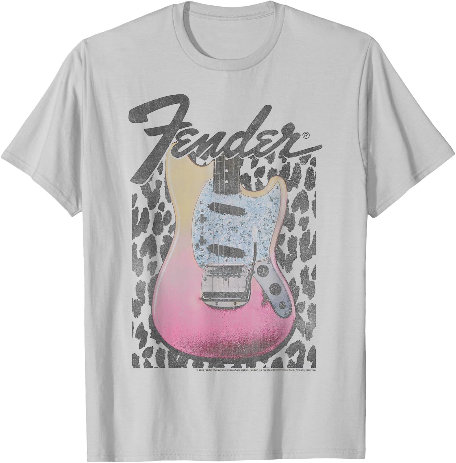 Fender Grunge Cheetah Print Electric Guitar Small T-Shirt - T-Shirt | Ash
