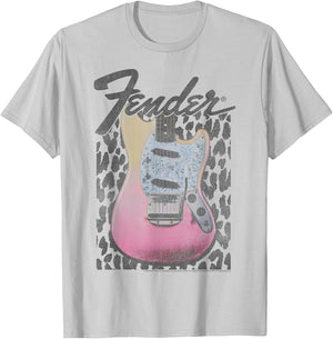 Fender Grunge Cheetah Print Electric Guitar Small T-Shirt - T-Shirt | Ash