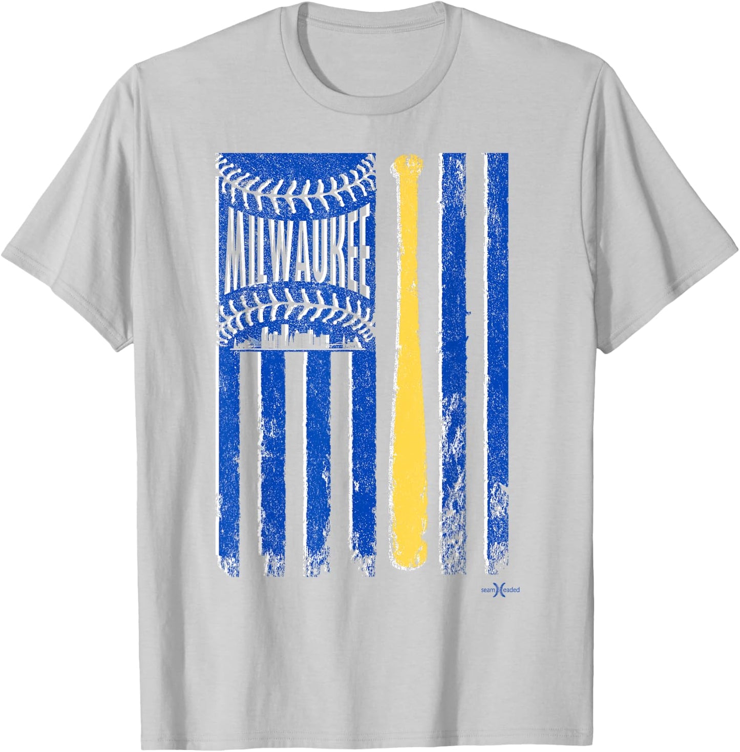 Classic Milwaukee Baseball Flag | Patriotic Baseball Women Kids Men T-Shirt - T-Shirt | Ash
