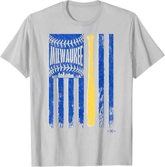 Classic Milwaukee Baseball Flag | Patriotic Baseball Women Kids Men T-Shirt - T-Shirt | Ash