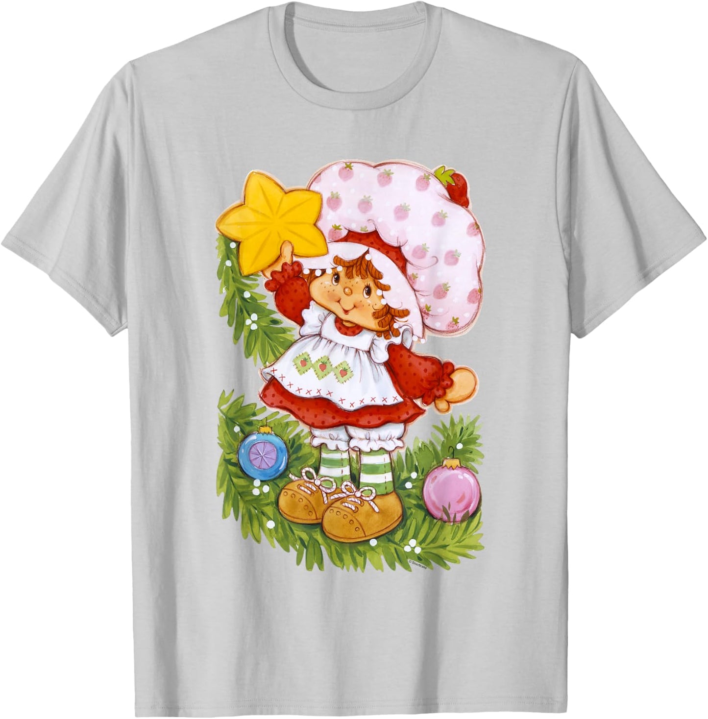 Strawberry Shortcake Christmas Cute Ornaments Chest Portrait T-Shirt - T-Shirt | Ash