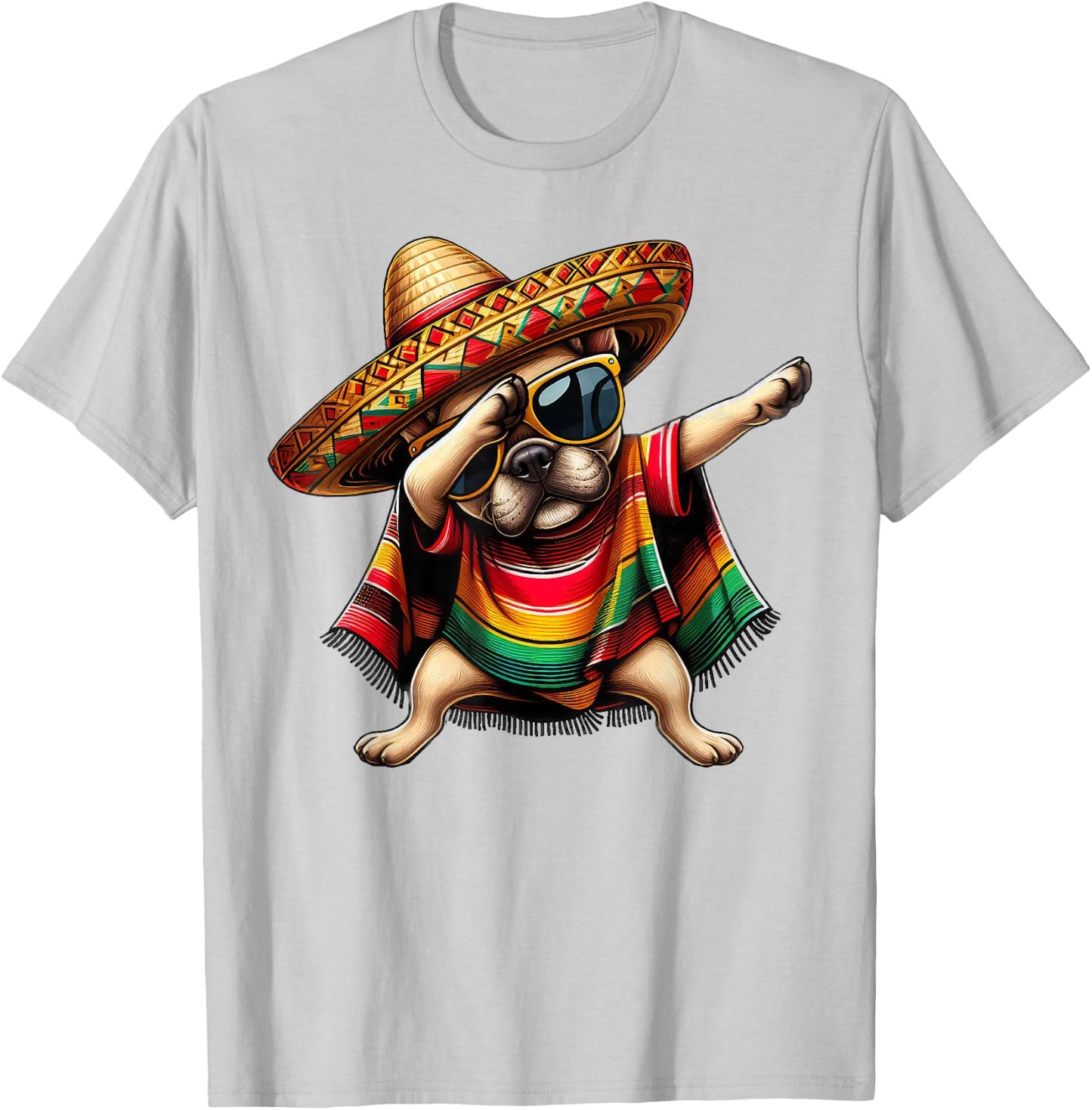 Dabbing Frenchie Dog Sombrero Mexican Poncho Cinco De Mayo Men Women Girls Kids T-Shirt - T-Shirt | Ash
