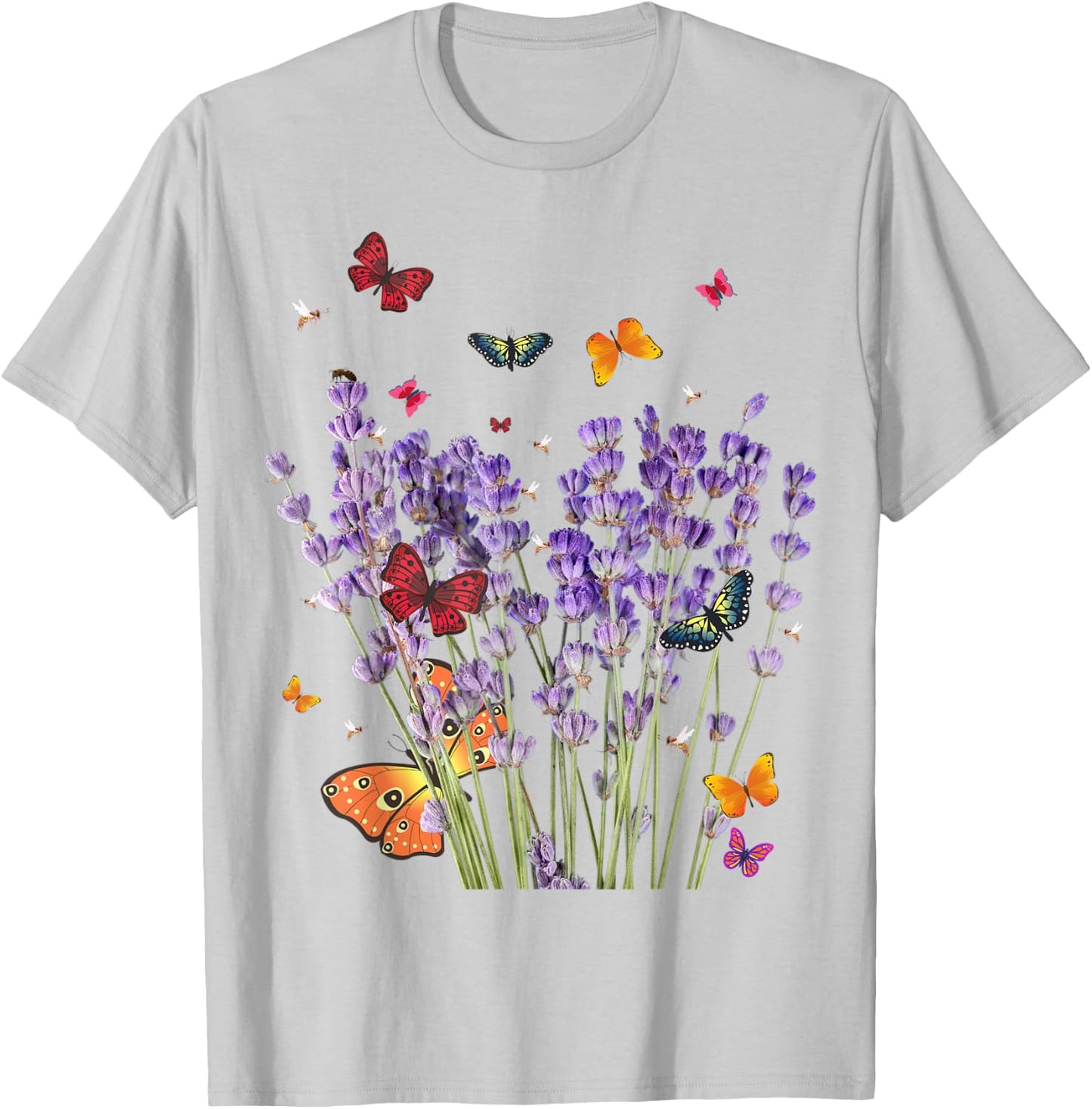 Beautiful Butterflies & Lavender . Vintage & Graphic. T-Shirt - T-Shirt | Ash