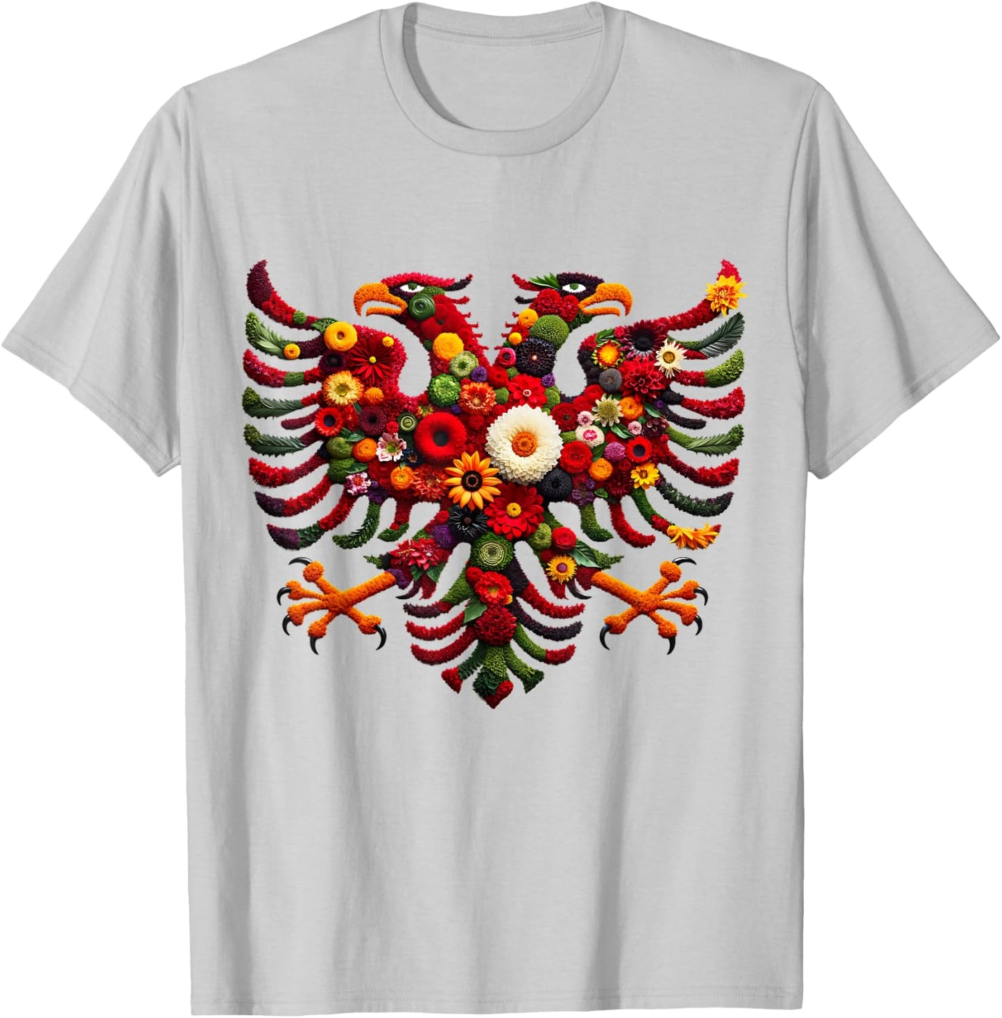 Albanian Flag Flower Eagle Double Red Albania Shqipe Kosovo T-Shirt - T-Shirt | Ash
