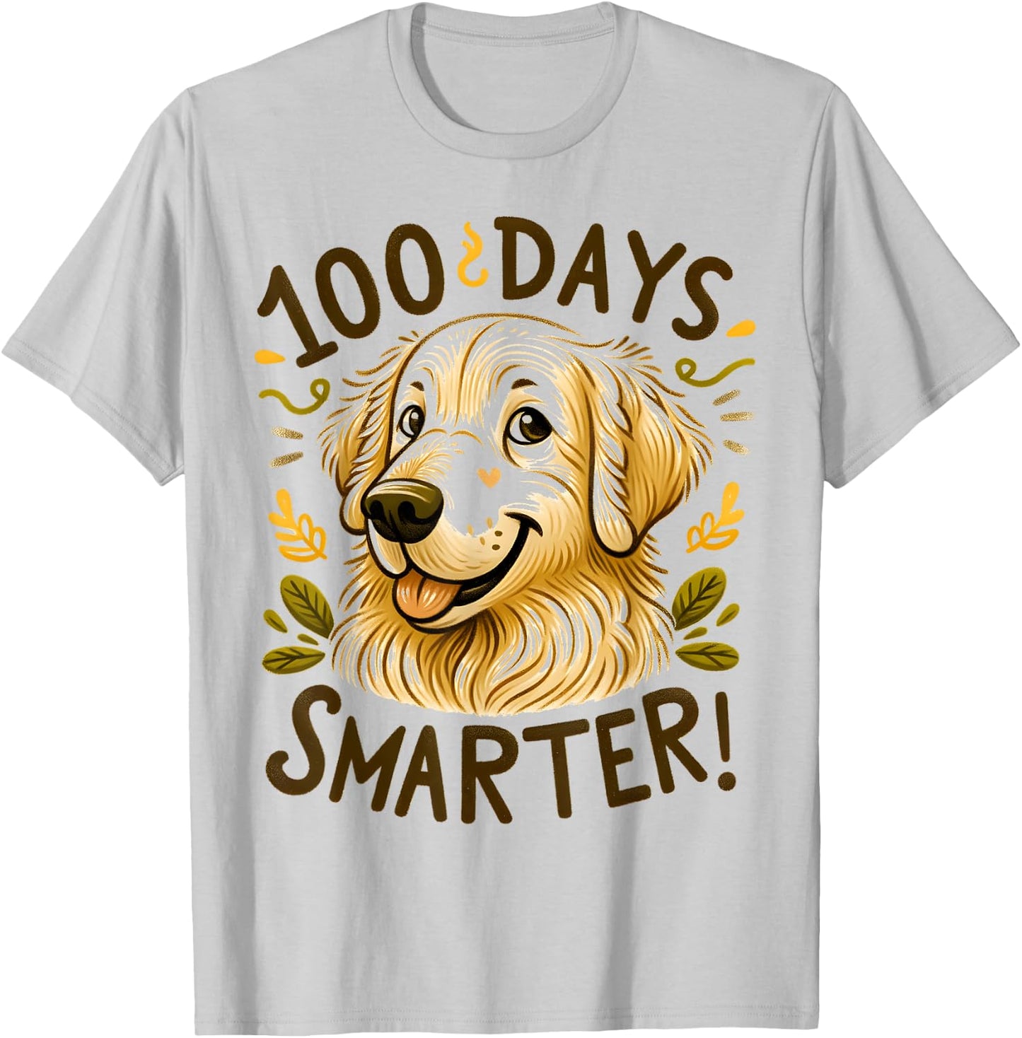 100 Days Of School Golden Retriever Dog 100th Day Of School T-Shirt - T-Shirt | Ash