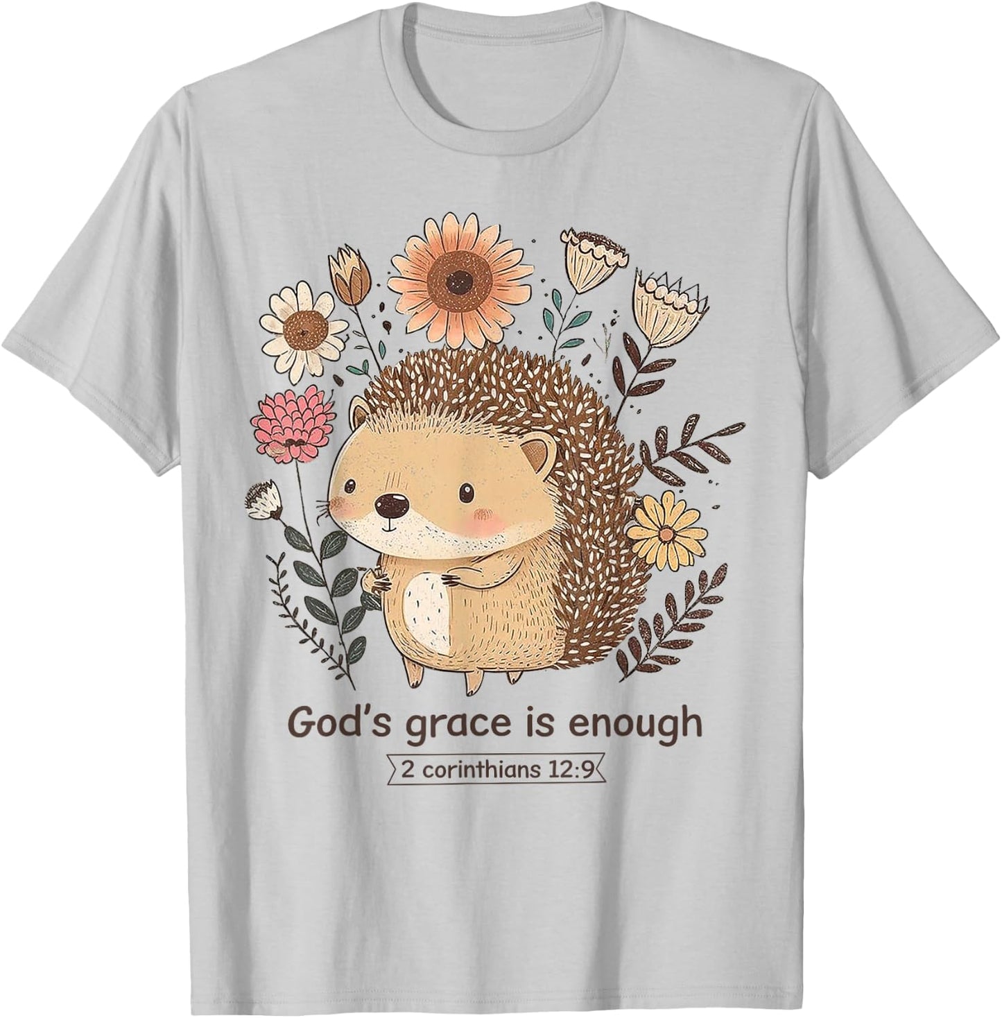 Hedgehog God's Grace Is Enough T-Shirt - T-Shirt | Ash