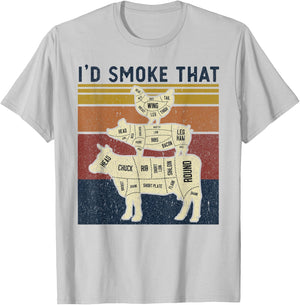 I'd Smoke That Beef Pork Chicken Butcher Cut Funny Grilling T-Shirt - T-Shirt | Ash