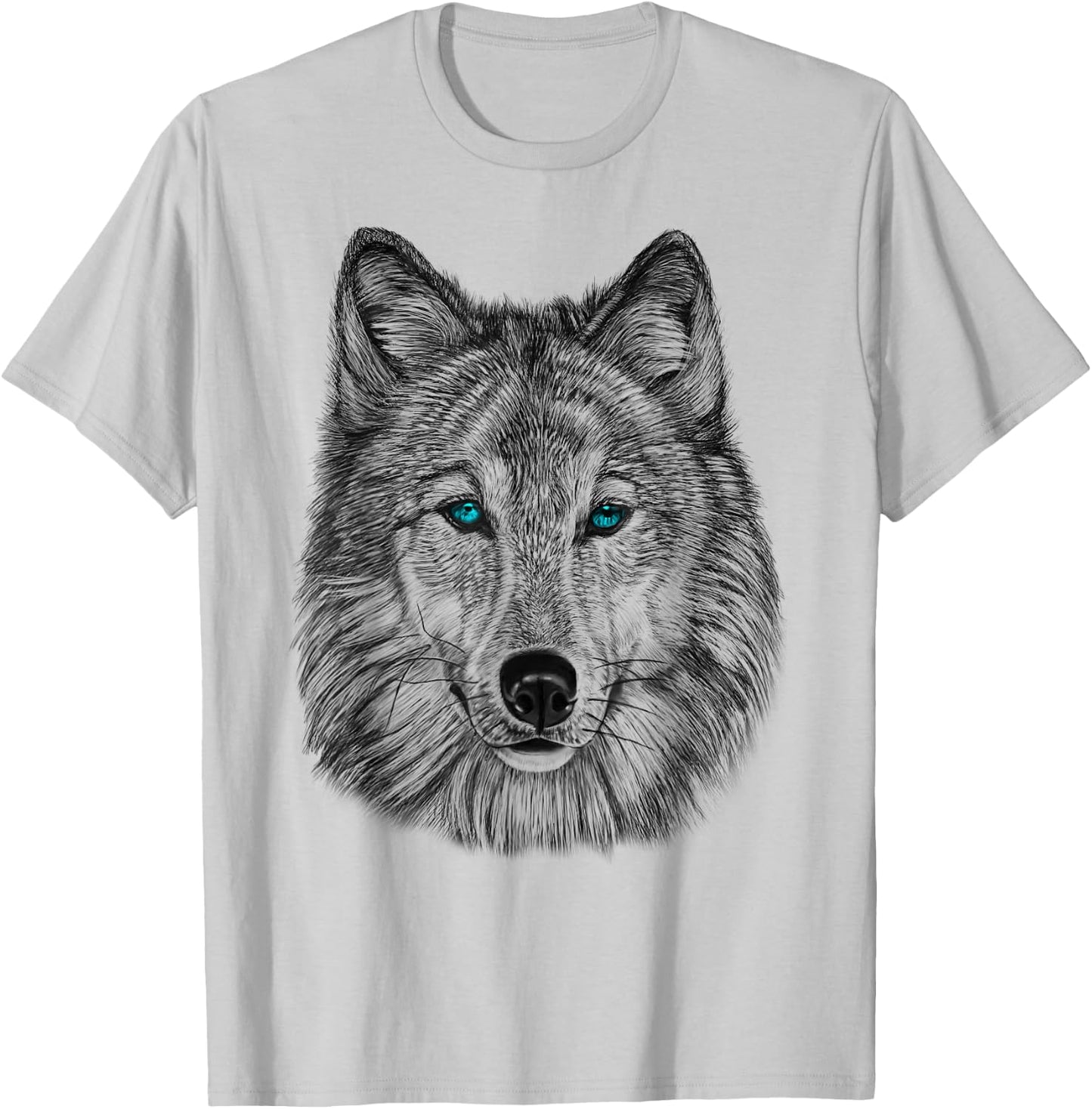 Fearless Eye of The Wolf Face Print Black and White Graphic T-Shirt - T-Shirt | Ash