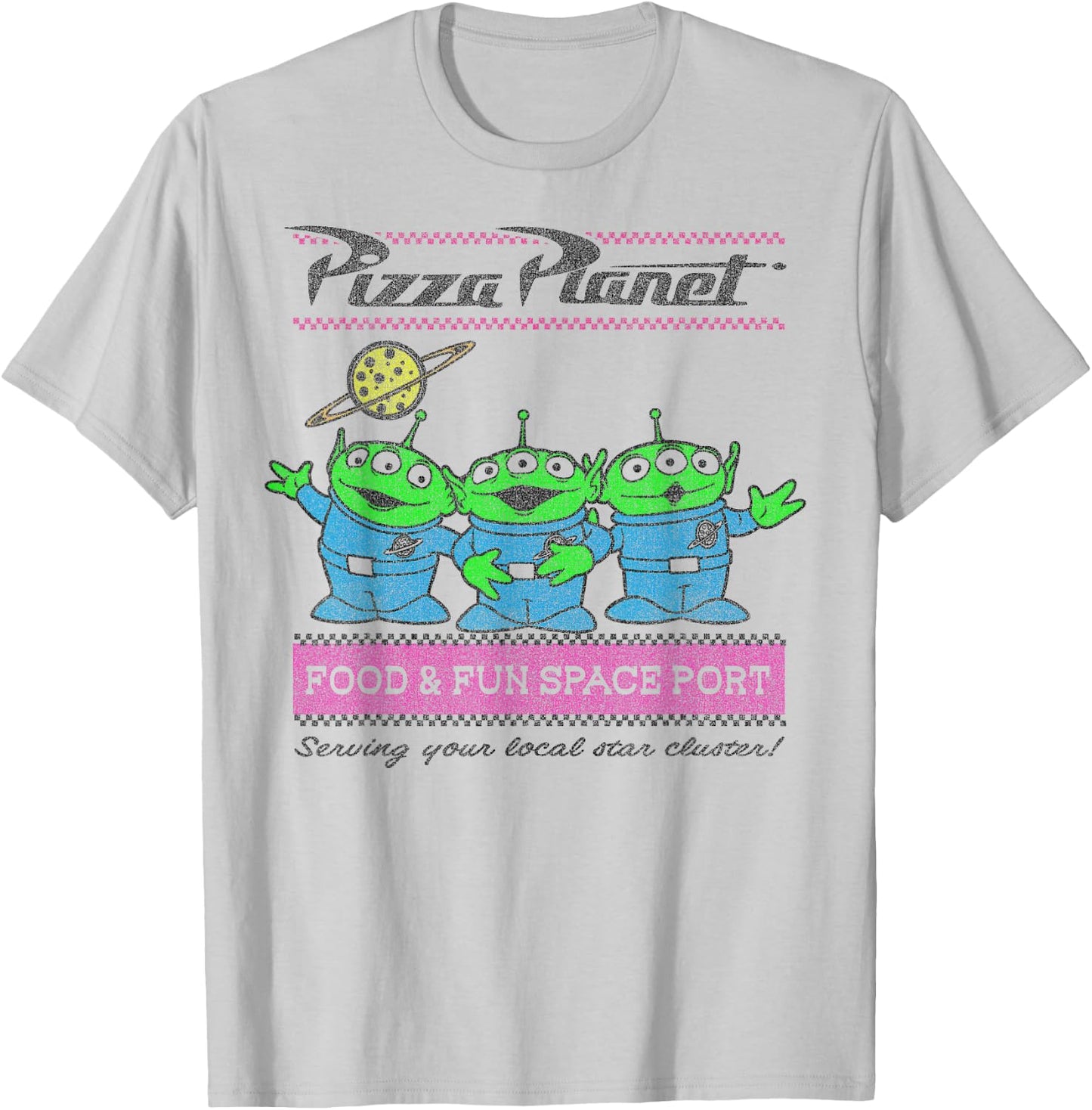 Disney Pixar Toy Story Aliens Pizza Planet Pastel Logo T-Shirt - T-Shirt | Ash