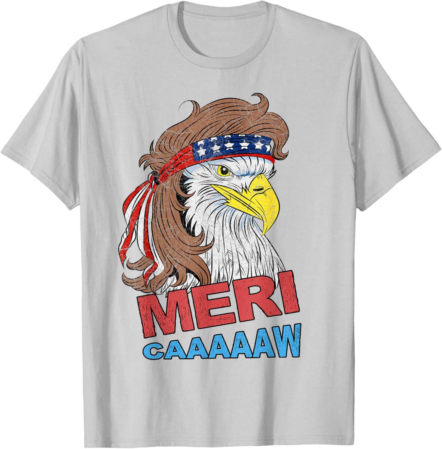 meri-caaaaaw - Eagle Mullet 4th Of July USA American Flag T-Shirt - T-Shirt | Ash