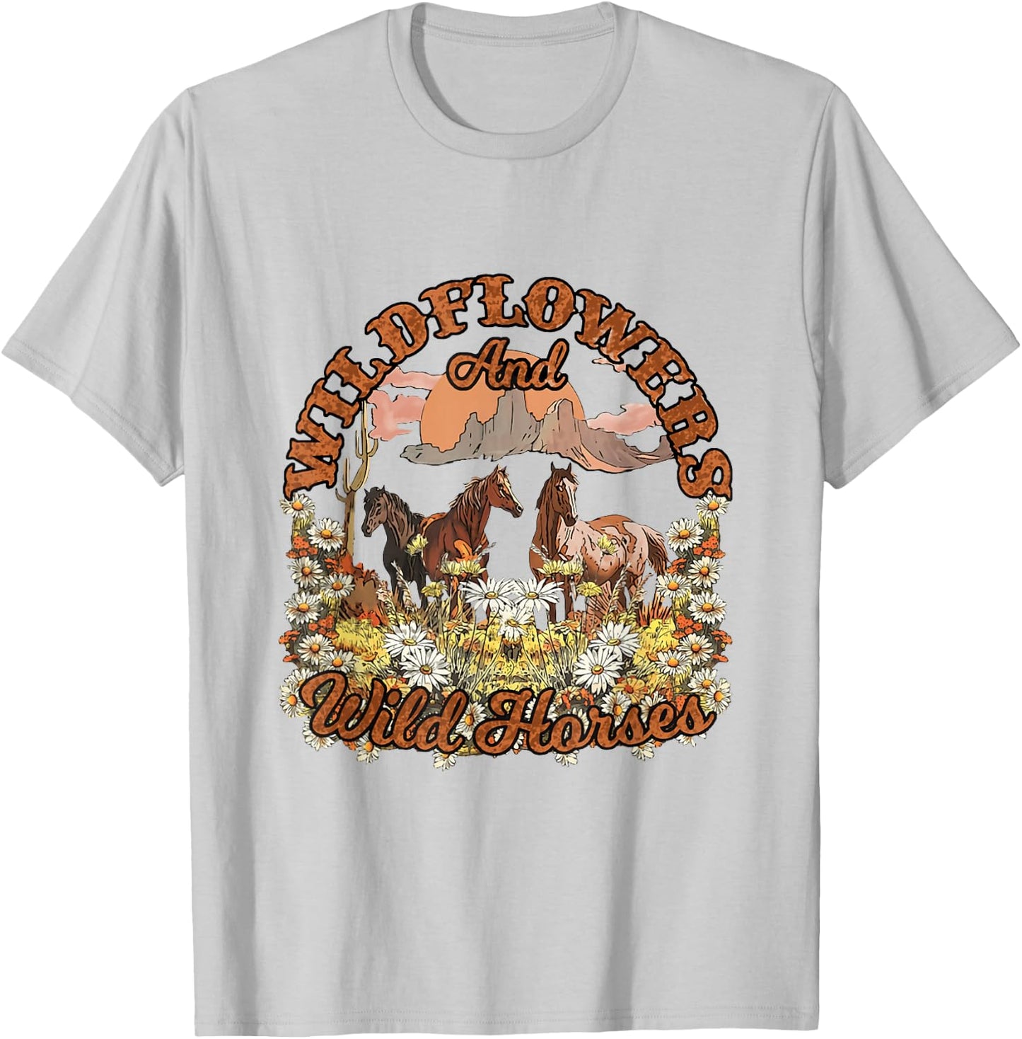 Wildflowers and Wild Horses Nature Beauty Country Outdoors T-Shirt - T-Shirt | Ash