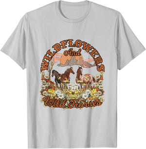 Wildflowers and Wild Horses Nature Beauty Country Outdoors T-Shirt - T-Shirt | Ash