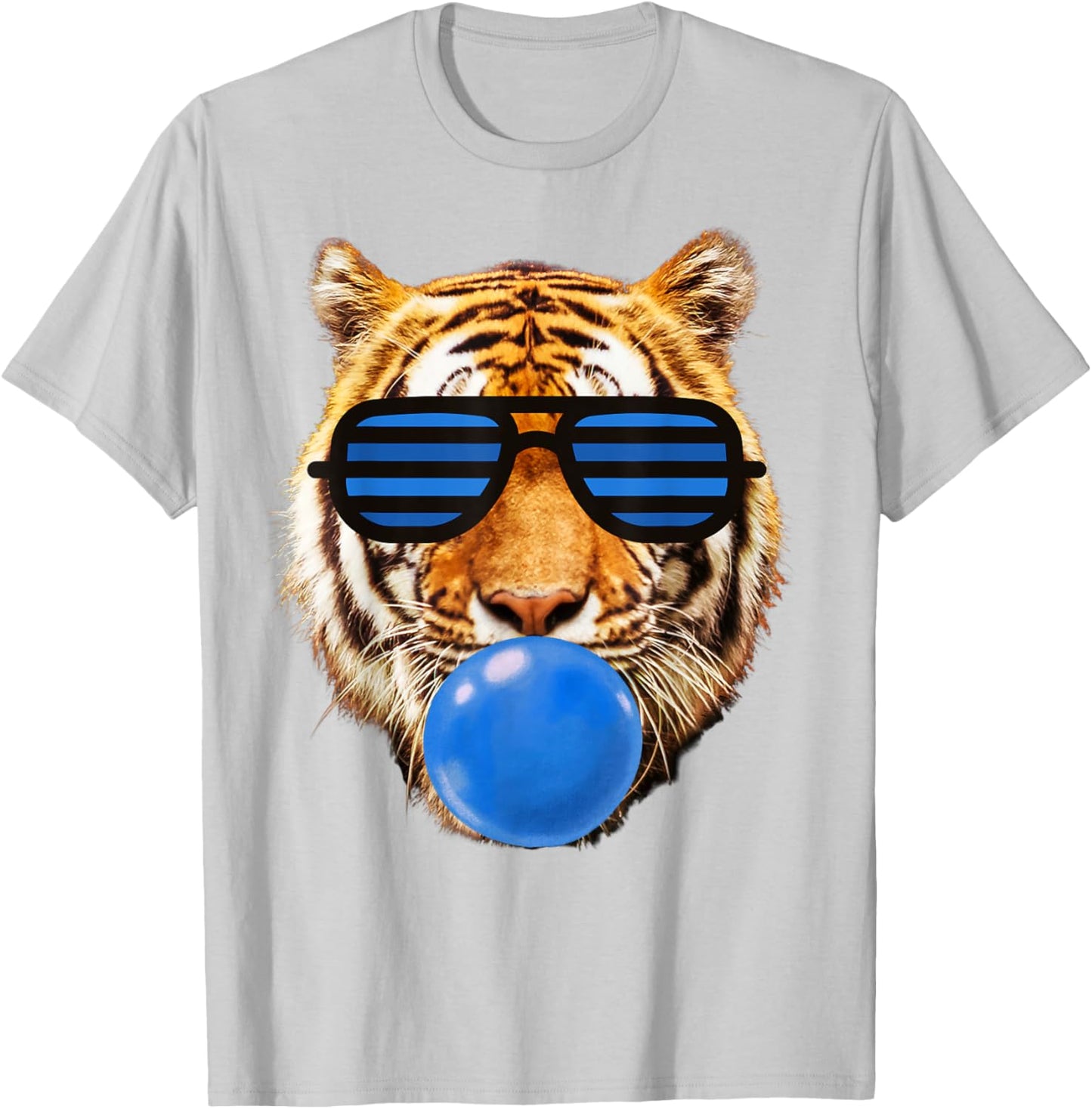 Blue Bubble Gum Tiger Face Stripe Sunglasses Tiger Head T-Shirt - T-Shirt | Ash
