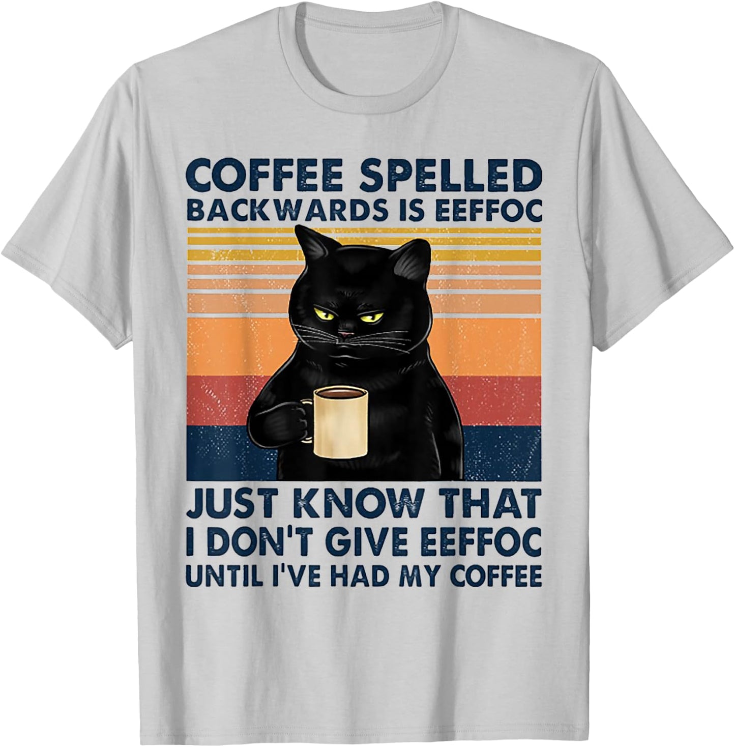 Coffee Spelled Backwards Is Eeffoc Cat Drinking Vintage T-Shirt - T-Shirt | Ash