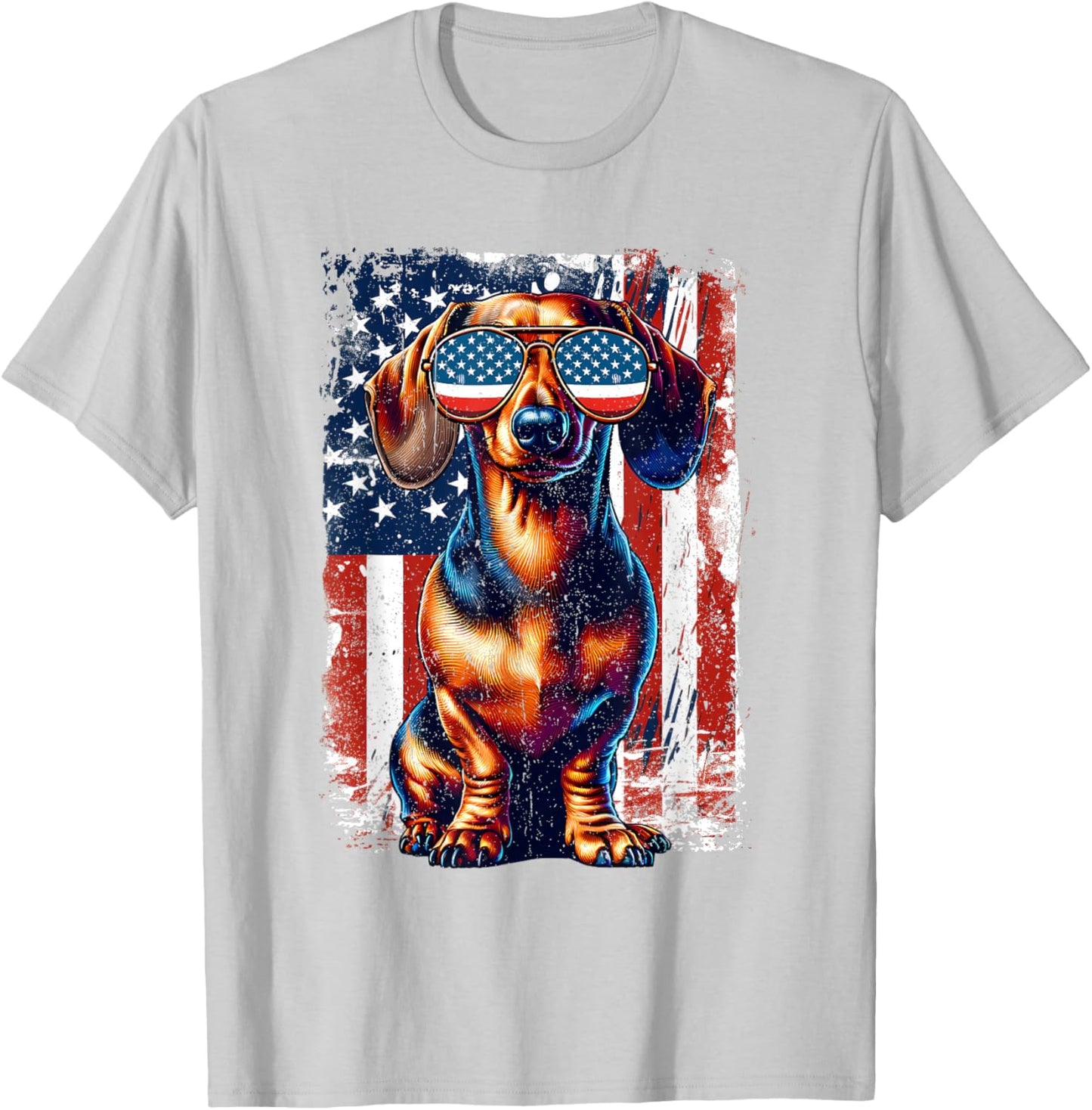 Dachshund Lovers American USA Flag 4th Of July Vintage T-Shirt - T-Shirt | Ash