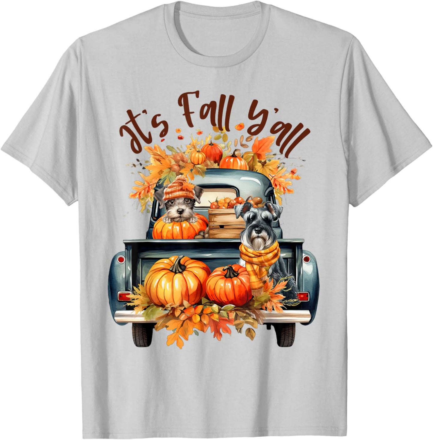 It’s Fall Y’all Miniature Schnauzer Pumpkins Truck Autumn T-Shirt - T-Shirt | Ash