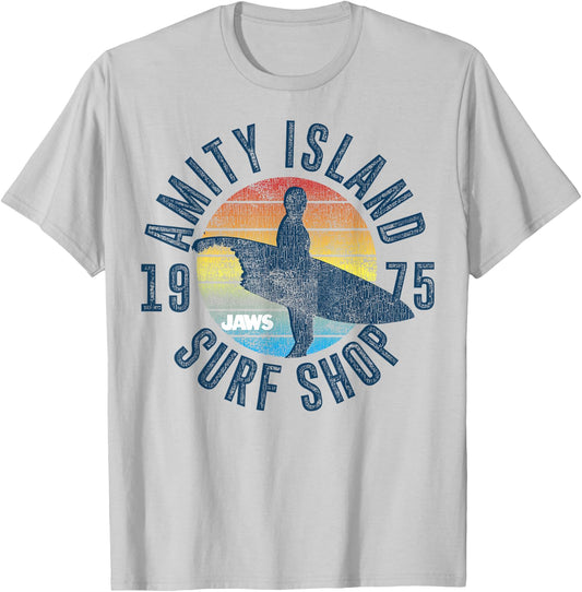 Jaws Amity Island Surf Shop 1975 Retro Logo T-Shirt - T-Shirt | Ash