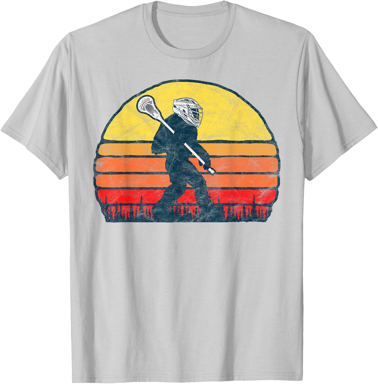 Funny Sasquatch Lax Bigfoot Lacrosse Vintage 80s Sunset T-Shirt - T-Shirt | Ash
