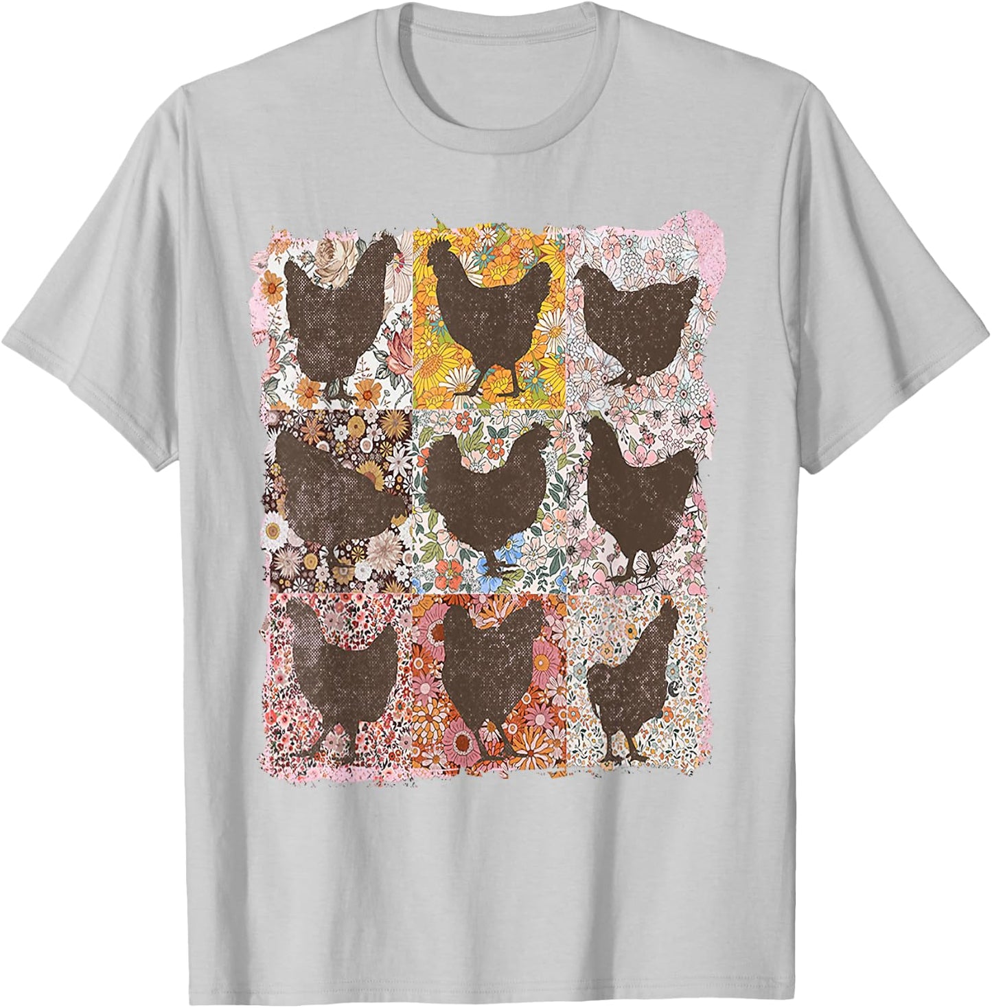 Retro Boho Chicken Farm Shirt Chicken Floral Mother's Day T-Shirt - T-Shirt | Ash