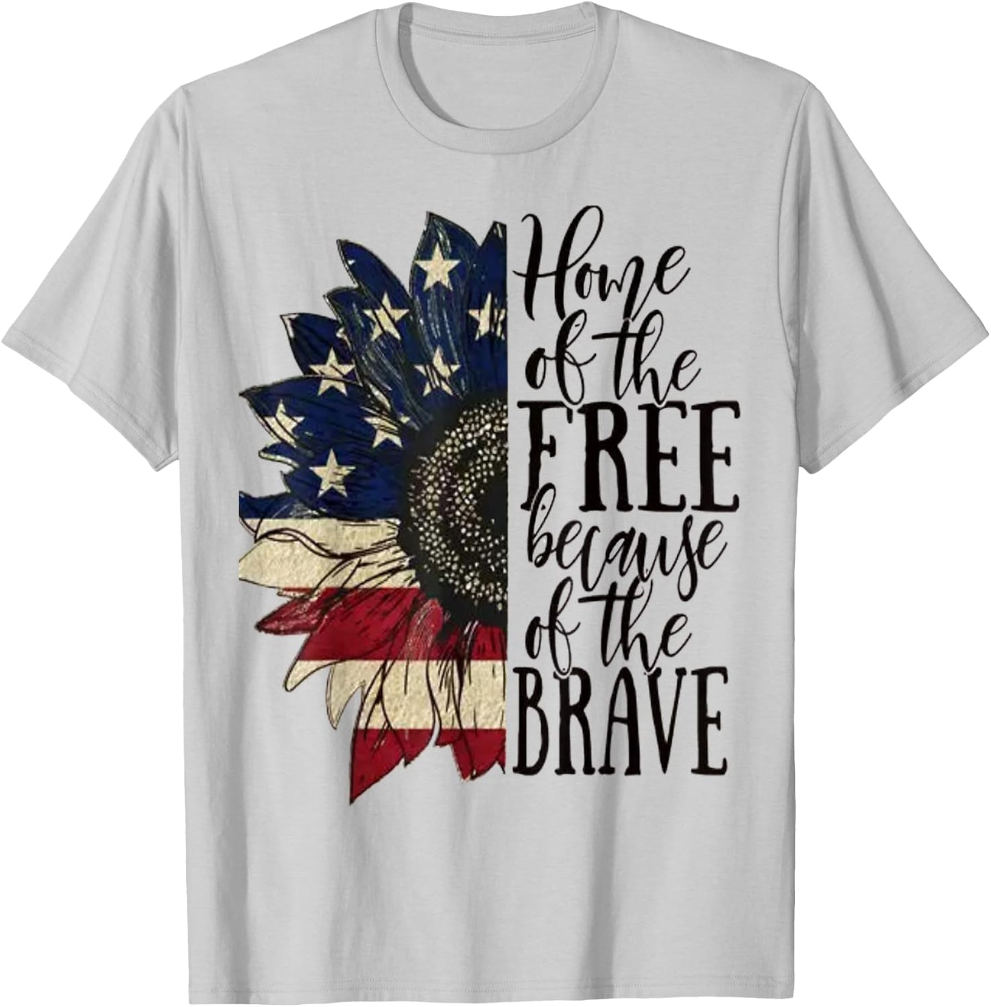 American Flag Patriot Home of The Free Because of The Brave T-Shirt - T-Shirt | Ash