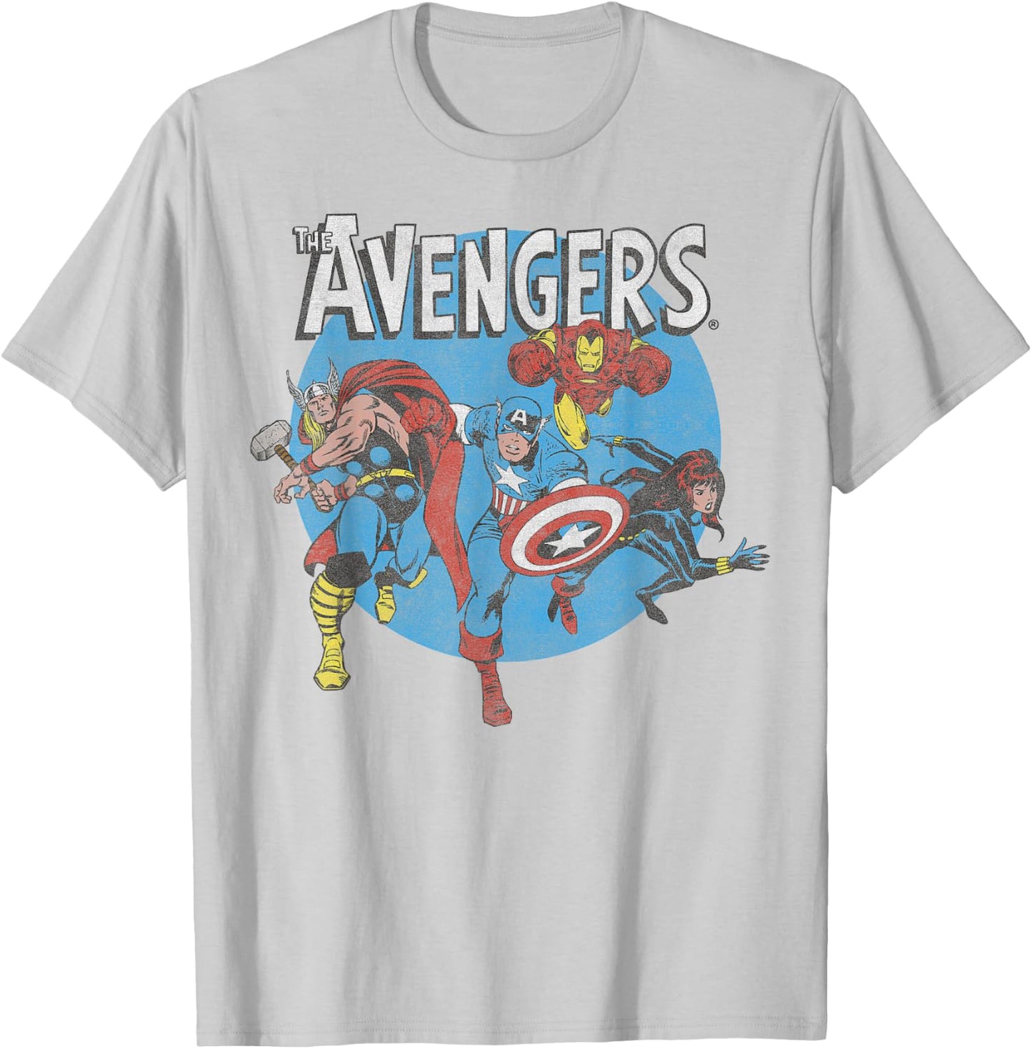 Marvel The Avengers Retro Group Shot Circle T-Shirt - T-Shirt | Ash
