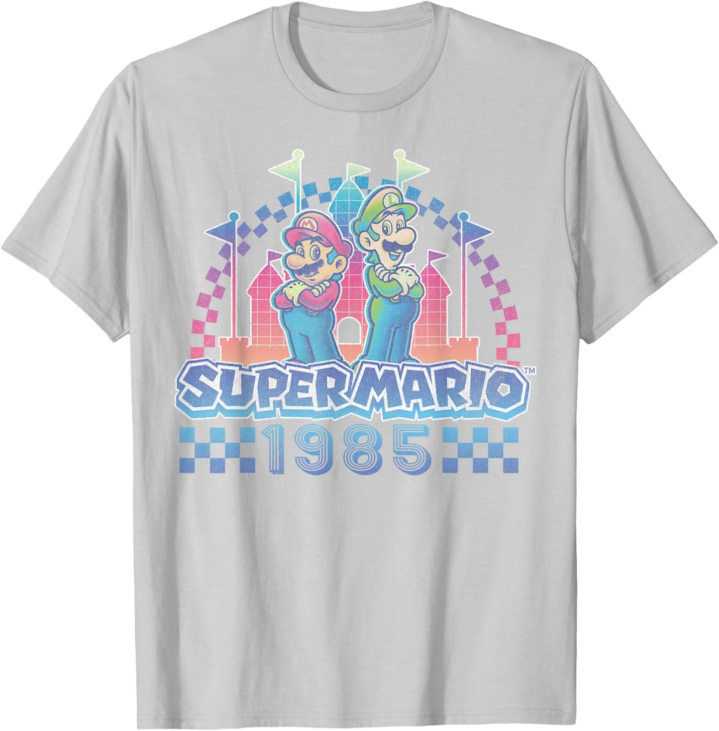 Super Mario Bros Retro Rainbow 1985 Vintage Race Track Duo T-Shirt - T-Shirt | Ash