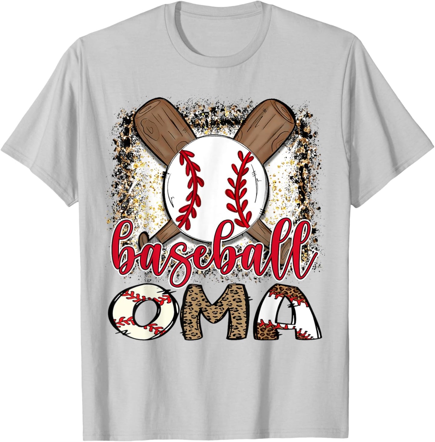 Baseball Oma Leopard Proud Ball Oma T-Shirt - T-Shirt | Ash