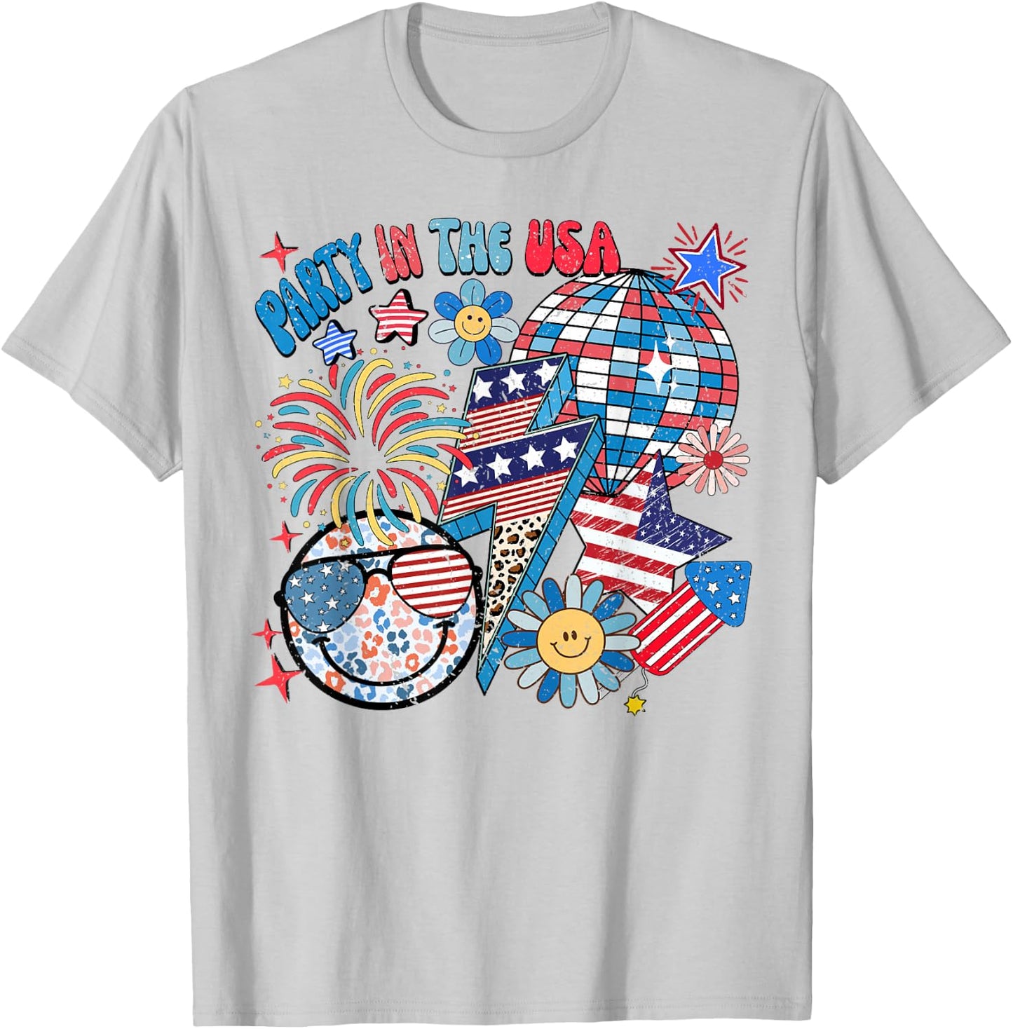 American Flag Party in USA 4th July Patriotic Kids Teen Girl T-Shirt - T-Shirt | Ash