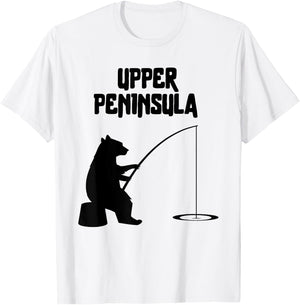 Upper Peninsula Bear Gift | MI Bear Fishing for fisherman T-Shirt - T-Shirt | White