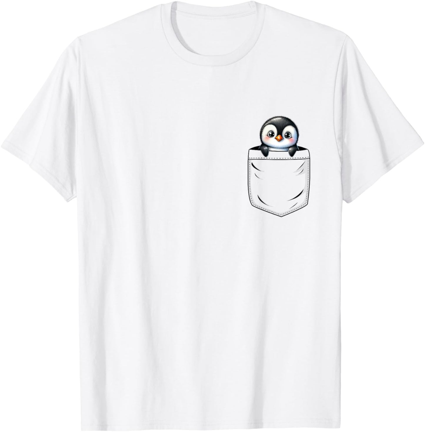Penguin Lovers Cute Funny Penguin In Pocket , Small, Grey T-Shirt - T-Shirt | White