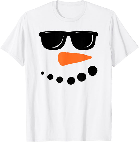 Funny Christmas Winter Snowman Face Carrot Nose Sunglasses T-Shirt - T-Shirt | White