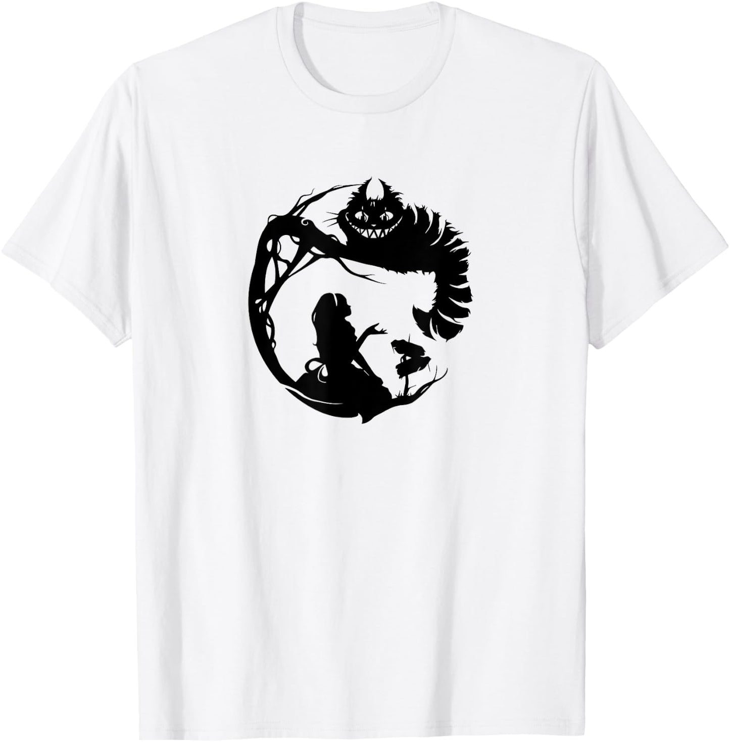 Alice in Wonderland and the Cheshire Cat silhouette T-Shirt - T-Shirt | White