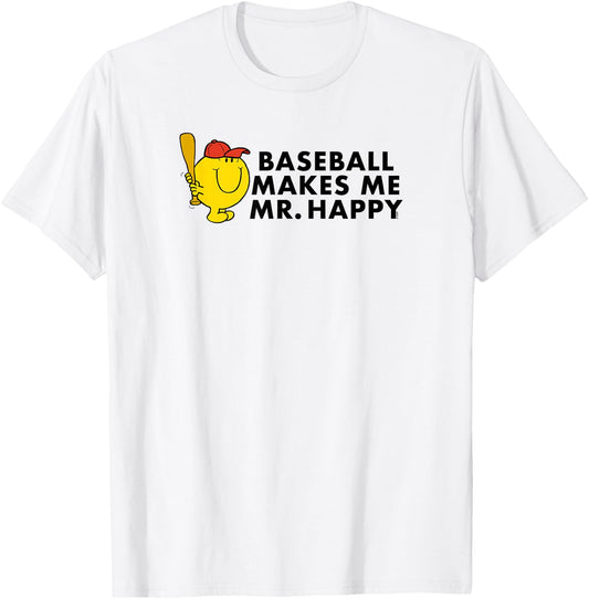 Mr. Men Little Miss Baseball Makes Me Mr Happy T-Shirt - T-Shirt | White
