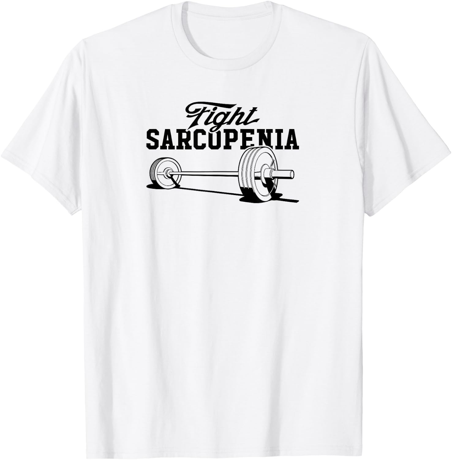 Fight Sarcopenia Barbell for Baby Boomers Exercise Scientist T-Shirt - T-Shirt | White