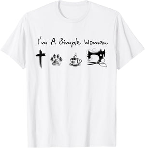 I'm a simple woman jesus dog coffee sewing T-Shirt - T-Shirt | White