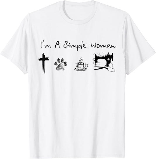 I'm a simple woman jesus dog coffee sewing T-Shirt - T-Shirt | White