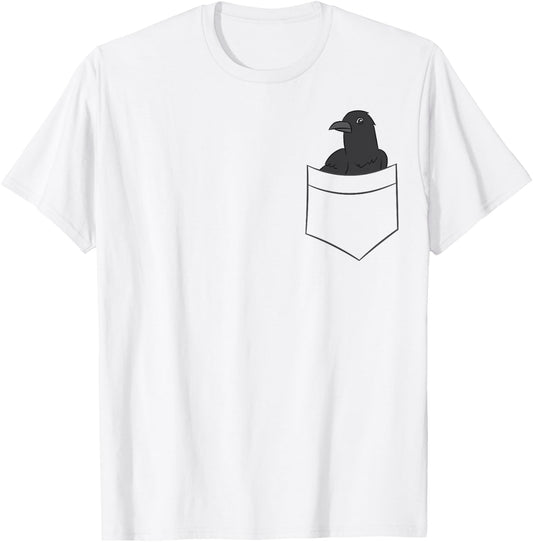 Cute Crow In A Pocket Funny Pocket Crows Raven In Pocket T-Shirt - T-Shirt | White