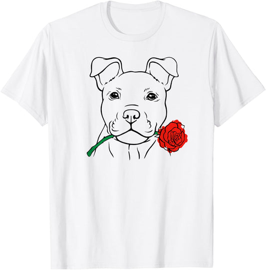 Cute Puppy Love with Rose - Dog Lover Christmas & Valentines T-Shirt - T-Shirt | White