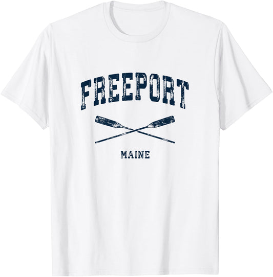 Freeport Maine Vintage Nautical Crossed Oars Navy T-Shirt - T-Shirt | White