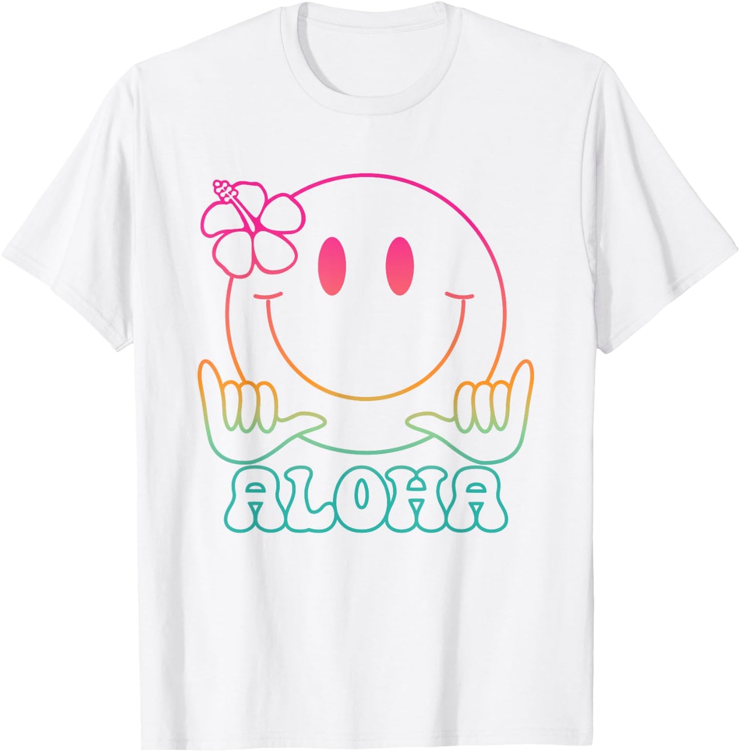 Aloha Hawaiian Cute Smile Face Shaka Hibiscus Kids Girls T-Shirt - T-Shirt | White