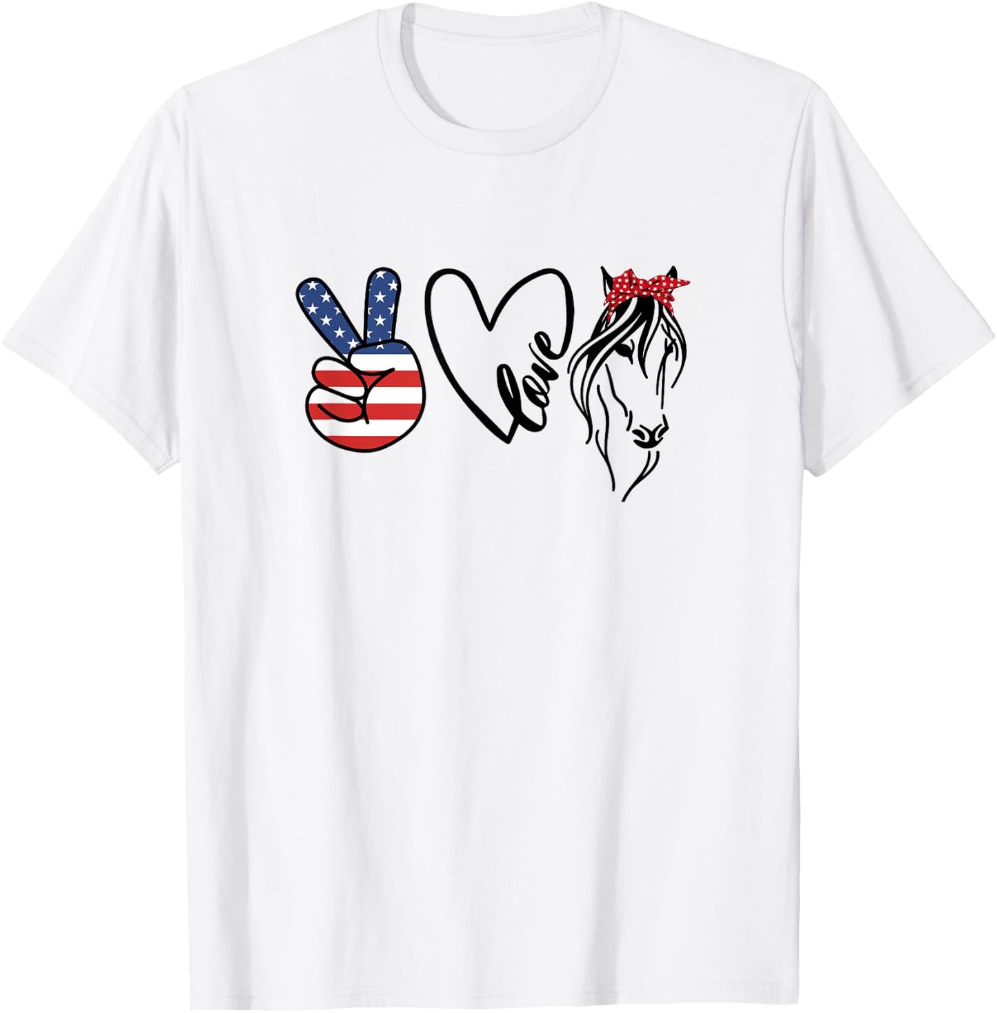 Cowgirls Shirts Americana Peace Love Horses 4th of July T-Shirt - T-Shirt | White
