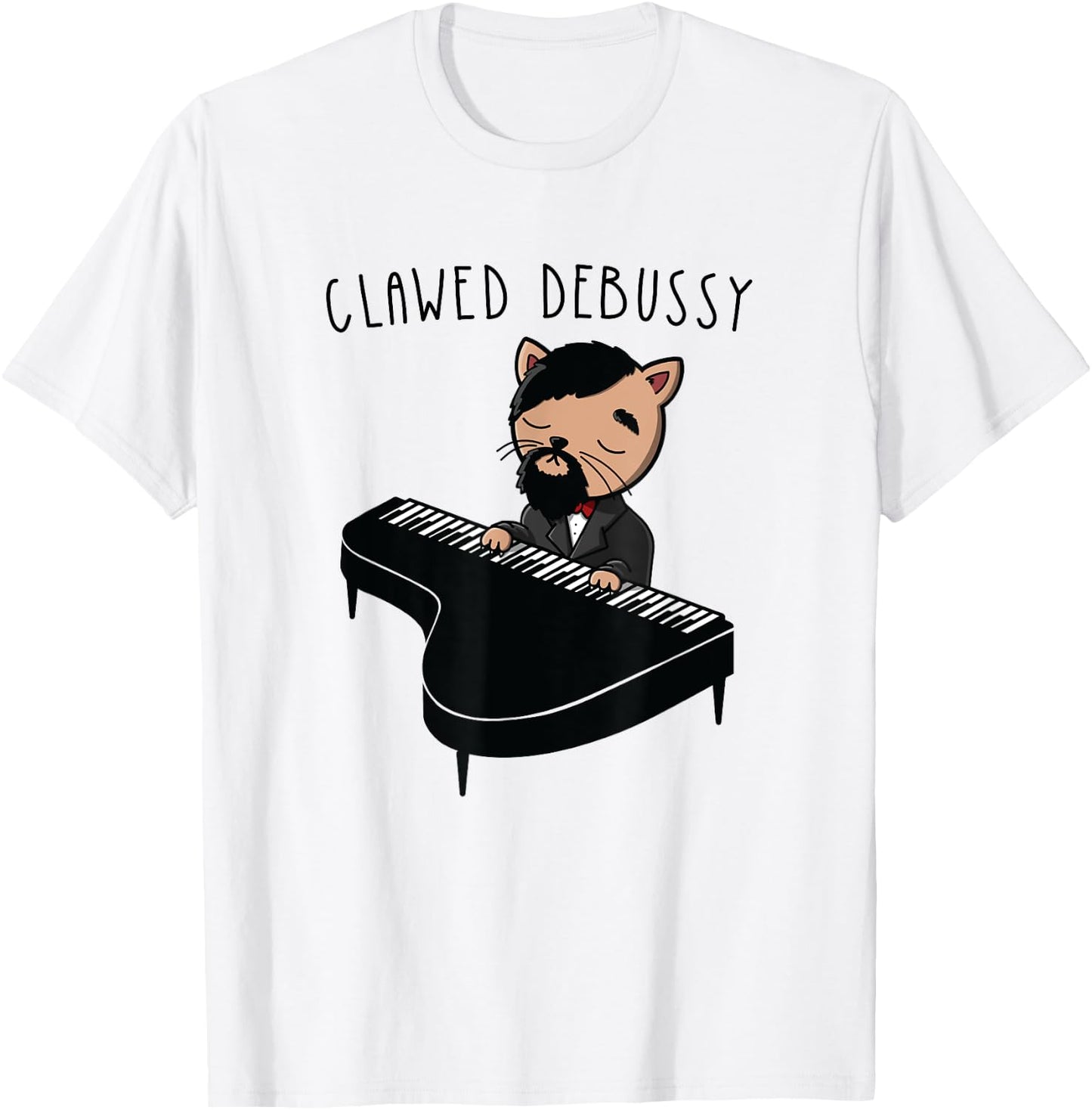 Funny Debussy Gift Cute Cat Playing Piano Classical Music T-Shirt - T-Shirt | White