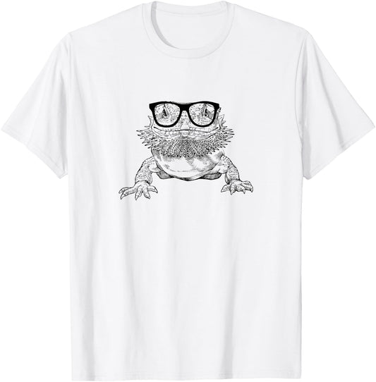The Pawster Bearded Dragon Nerdy Glasses Animal T-Shirt - T-Shirt | White